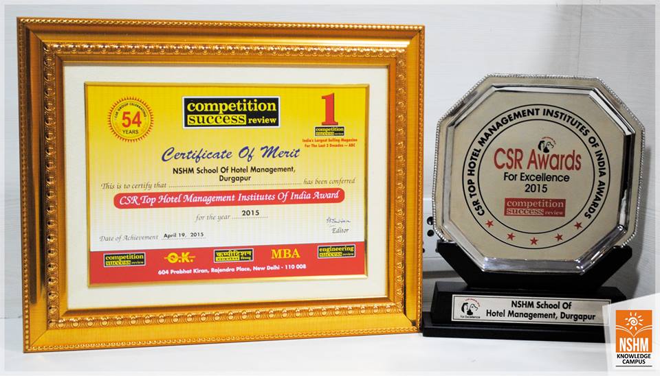 NSHM awarded with CSR Top Hotel Management Institutes in India Award 2015