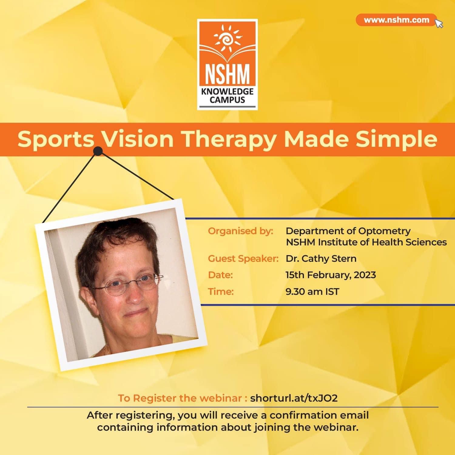 NSHM Institute of Health Science , Durgapur hosted an educational webinar with Dr. Cathy Stern as the guest lecturer on the topic of “Sports Vision Therapy Made Simple.”