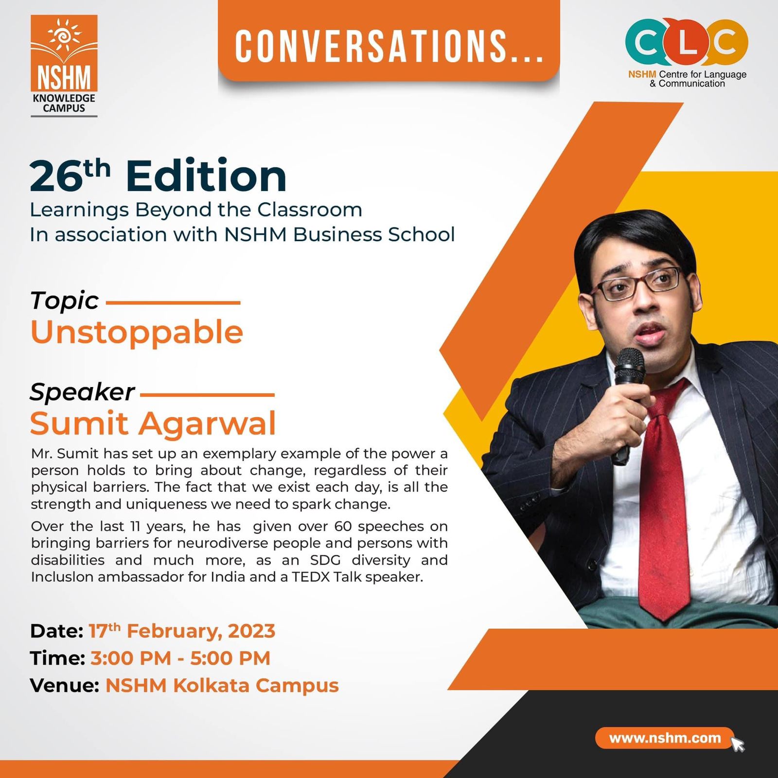 NSHM Centre for Language & Communication invites you to the 26th edition of CLC Conversations.