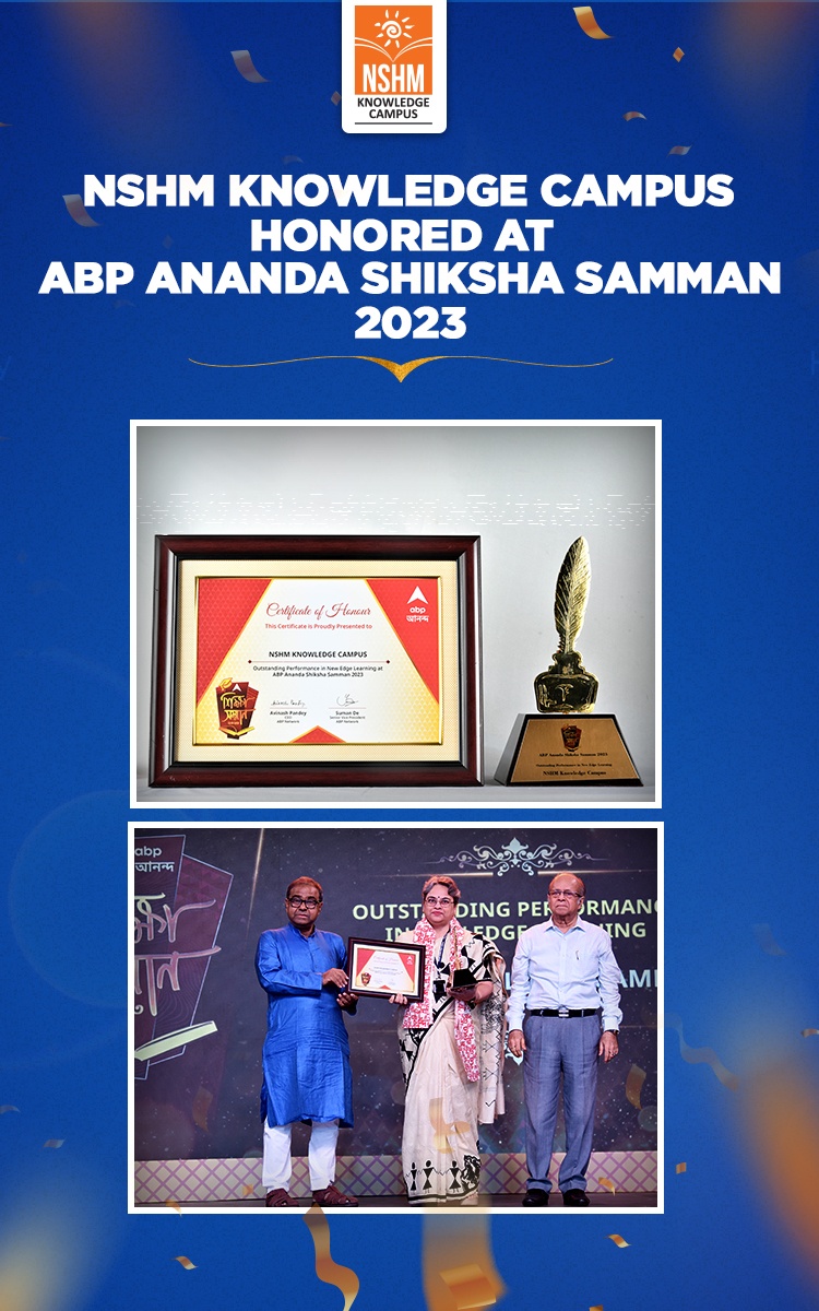 NSHM Knowledge Campus received the ABP Shiksha Samman Award 2023 for outstanding performance in New Edge Learning